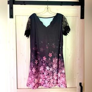 Floral dress with lace cap sleeves